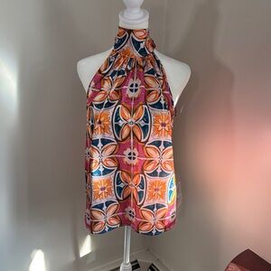 Colorful Geometric Halter Top with Tie